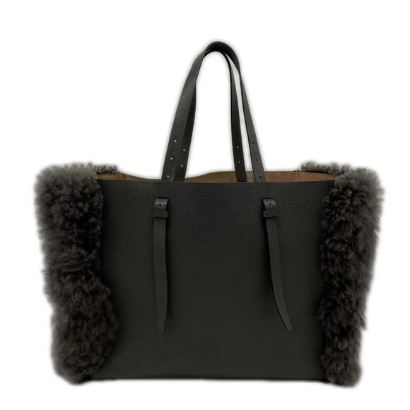 VALEXTRA Handbags - Valextra Fur Leather Large Tote Bag - Bag, Gray Leather, Polyester, Women's